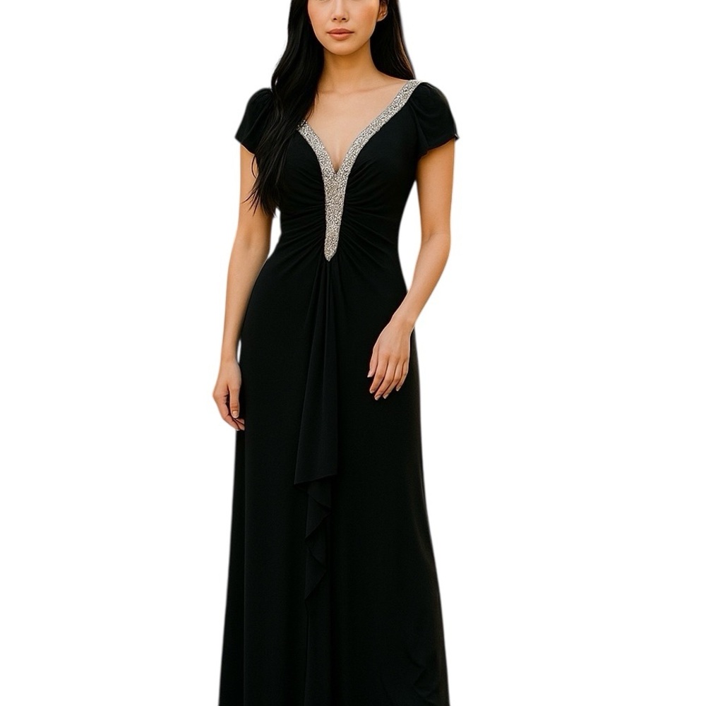 J S Boutique Black Sequin Beaded Formal Gown. Sz 12